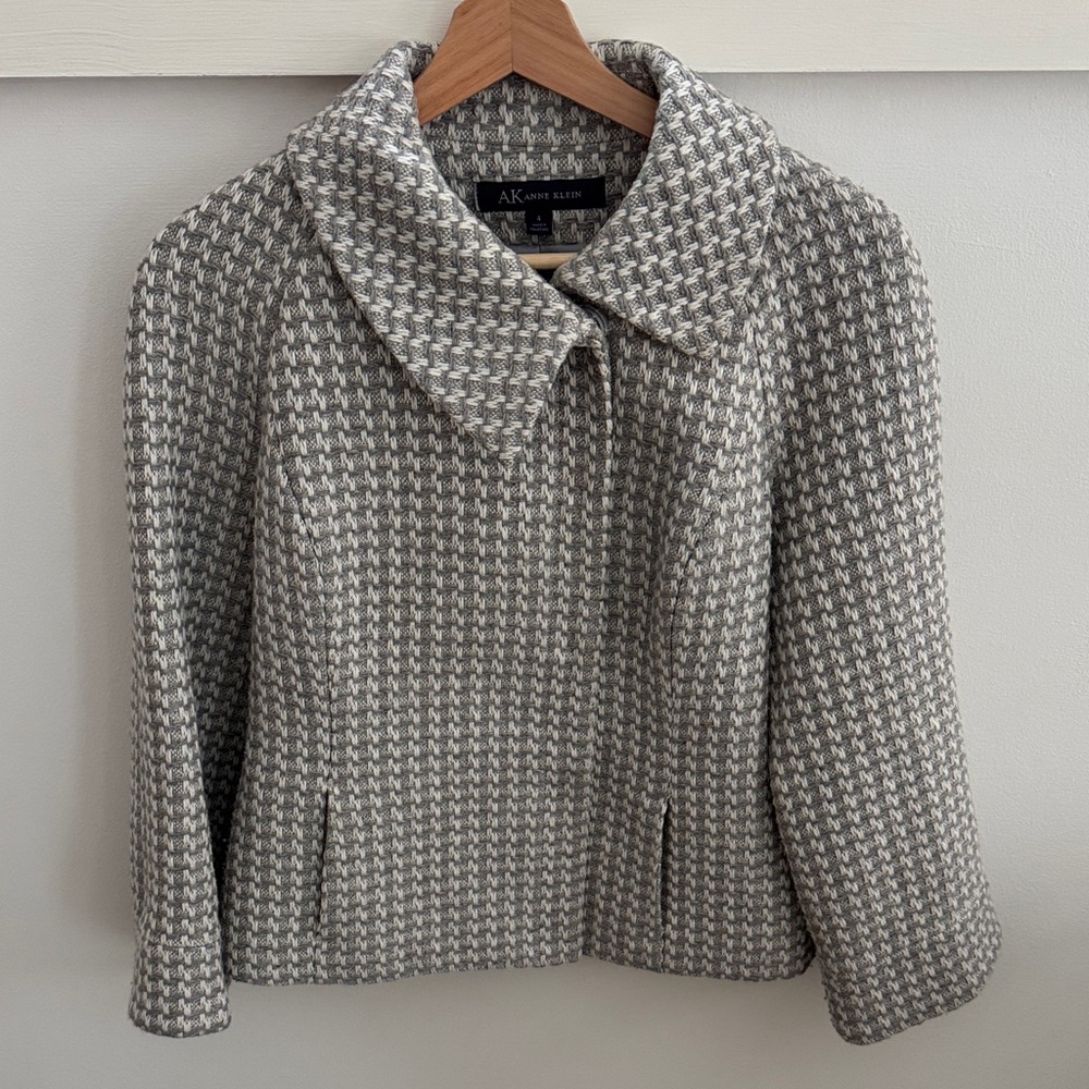 Anne Klein Gray Textured Tweed Jacket Women’s Button Front Career Blazer Size 4 - Picture 7 of 8